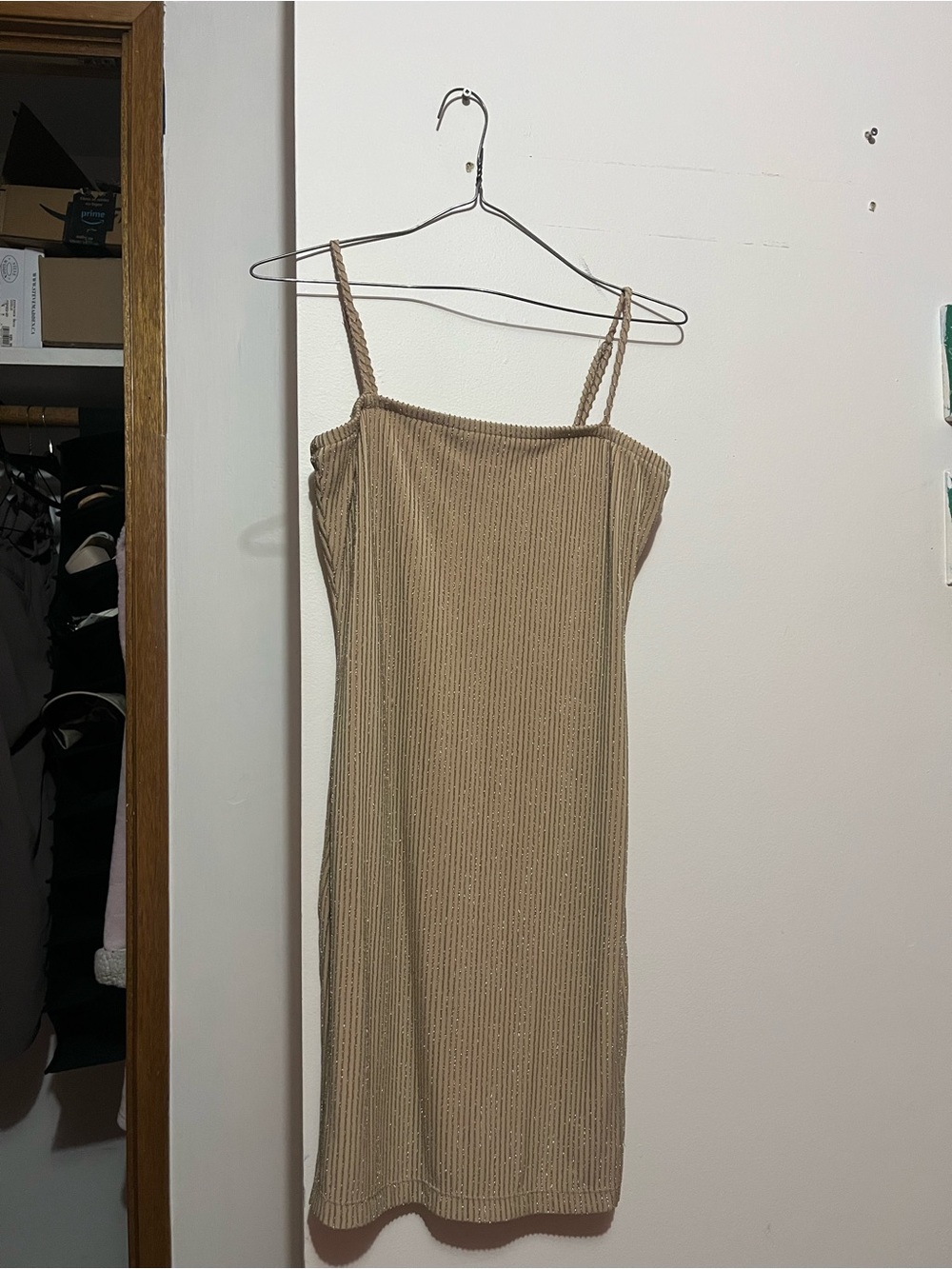 Forever 21 Ribbed Tan Knit Mini Dress with Braided Straps